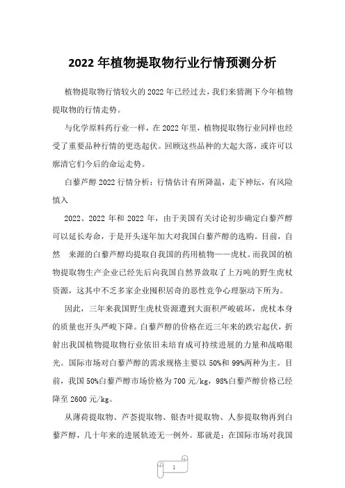 2022年植物提取物行业行情预测分析
