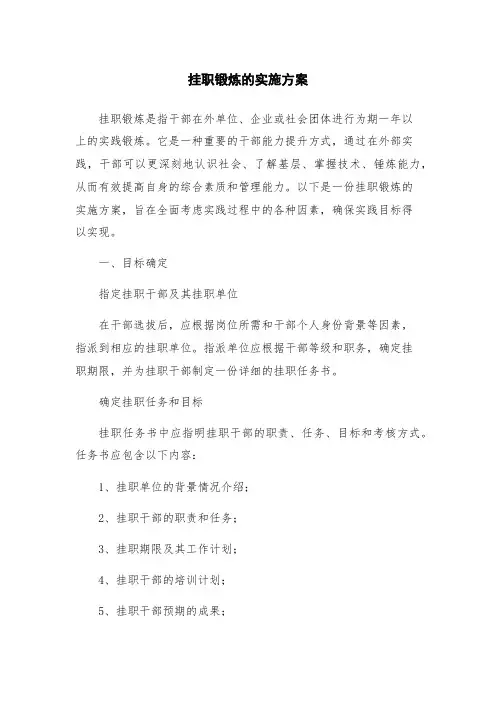 挂职锻炼的实施方案