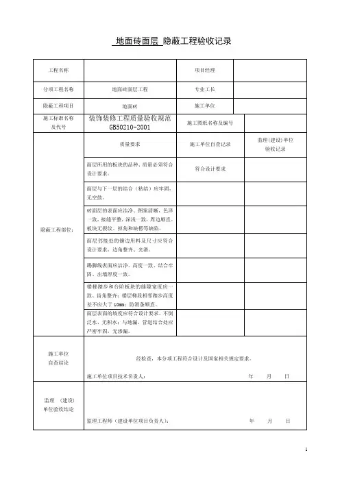 装饰装修隐蔽工程验收记录表(全套)