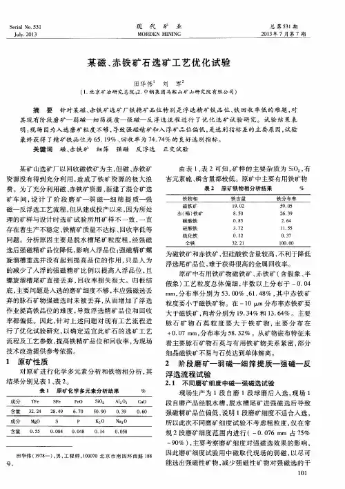 某磁、赤铁矿石选矿工艺优化试验