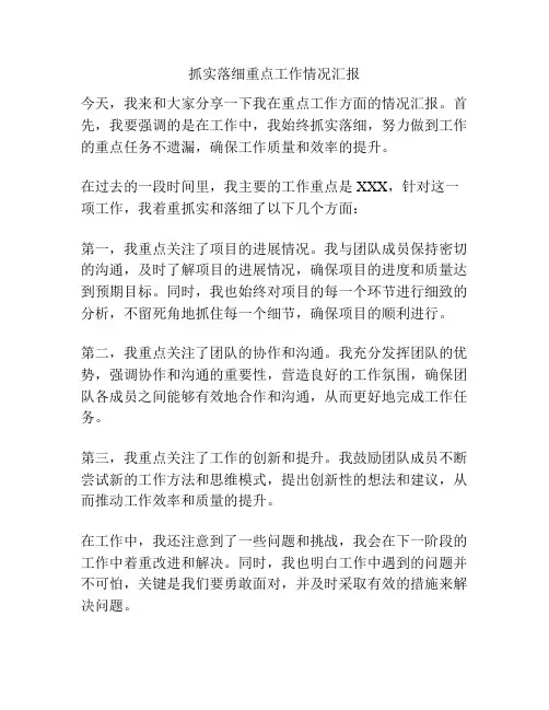 抓实落细重点工作情况汇报