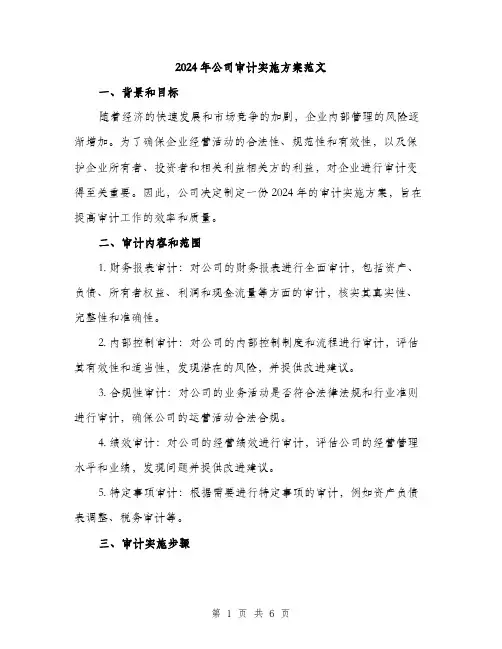 2024年公司审计实施方案范文(2篇)