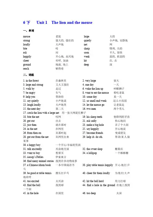 译林版六年级下册英语第一单元知识点整理