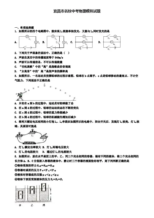 宜昌市名校中考物理模拟试题