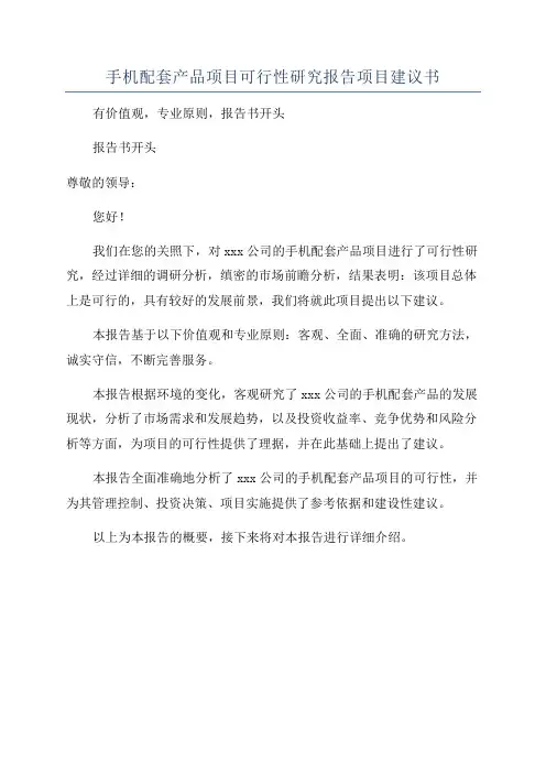 手机配套产品项目可行性研究报告项目建议书