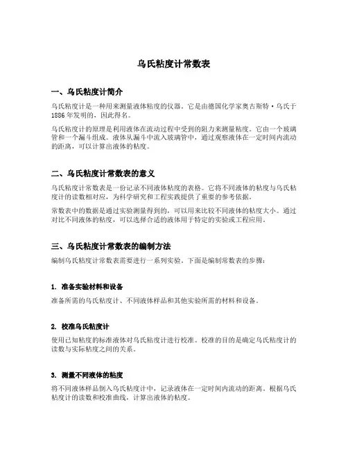 乌氏粘度计常数表