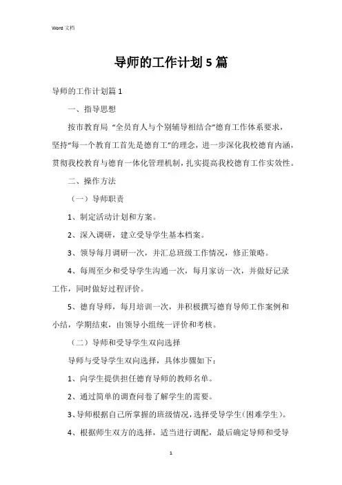 导师的工作计划5篇