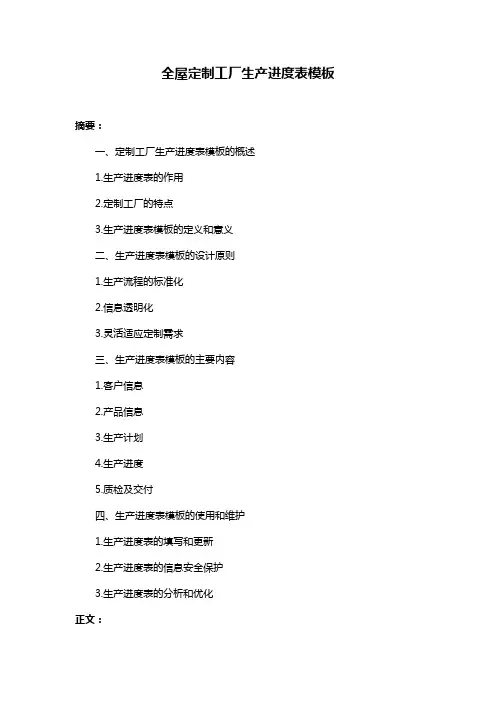 全屋定制工厂生产进度表模板