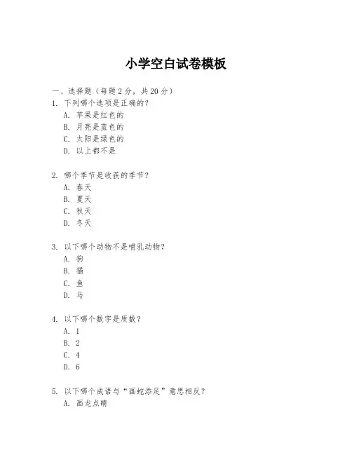 小学空白试卷模板