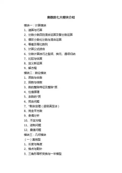 奥数的七大模块介绍
