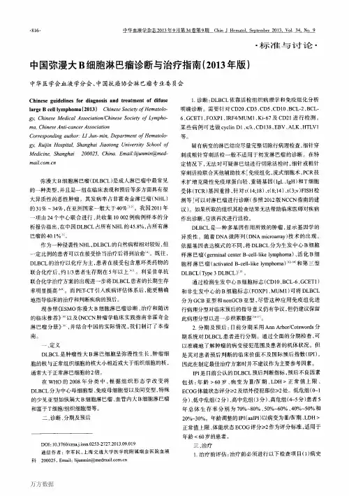 中国弥漫大B细胞淋巴瘤诊断与治疗指南(2013年版)