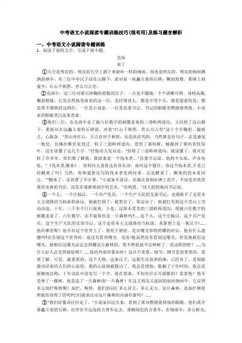 中考语文小说阅读专题训练技巧(很有用)及练习题含解析