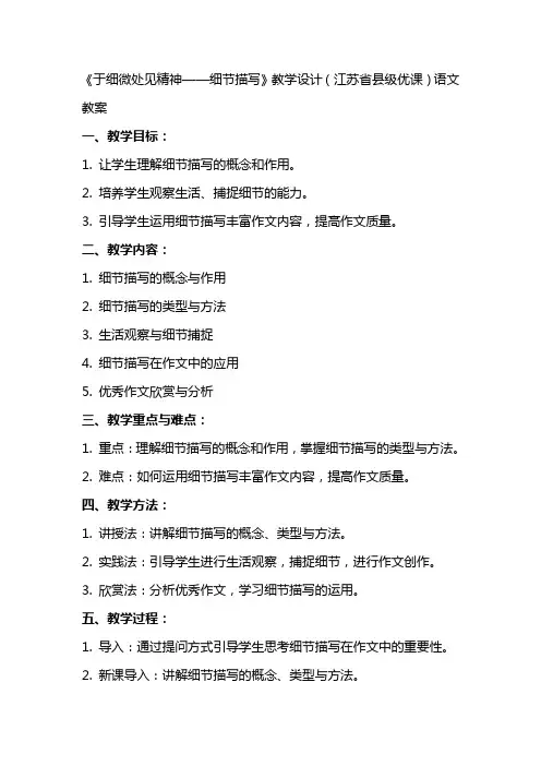 《于细微处见精神——细节描写》教学设计(江苏省县级优课)语文教案