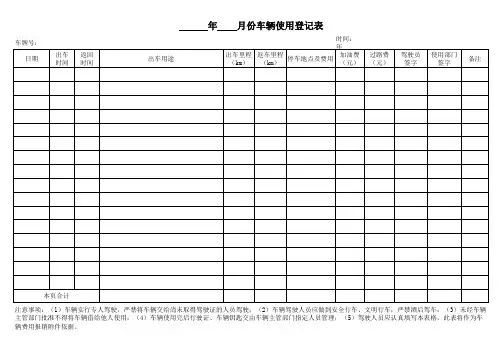 车辆使用登记表