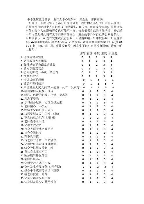 中学生应激量表