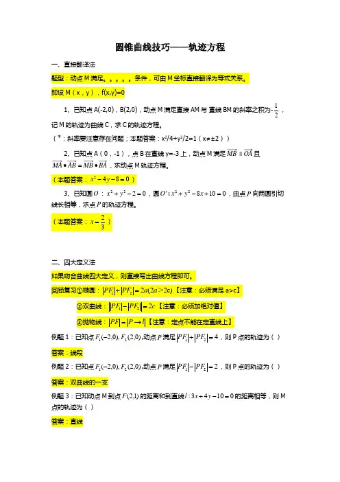 圆锥曲线——轨迹方程