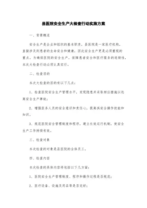 县医院安全生产大检查行动实施方案