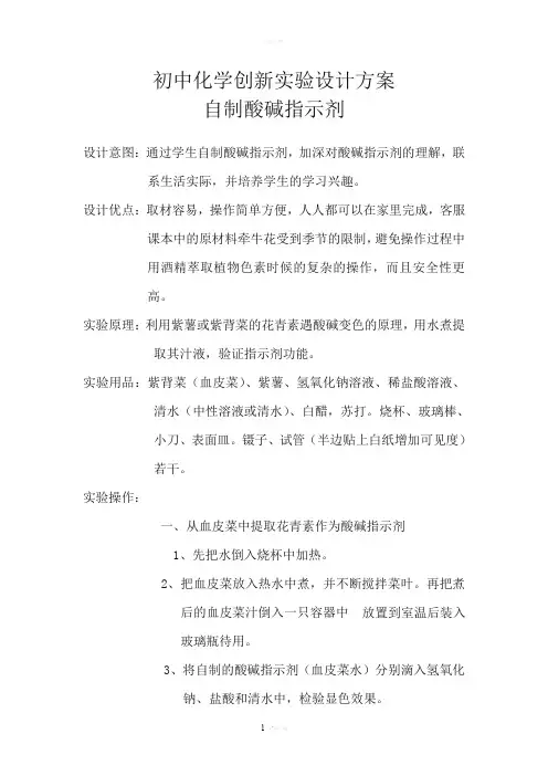 初中化学创新实验设计方案