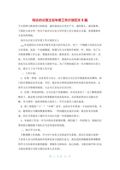 综合办公室主任年度工作计划范文5篇