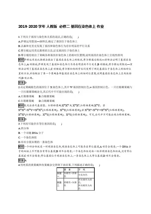 2019-2020学年 人教版  必修二 基因在染色体上 作业