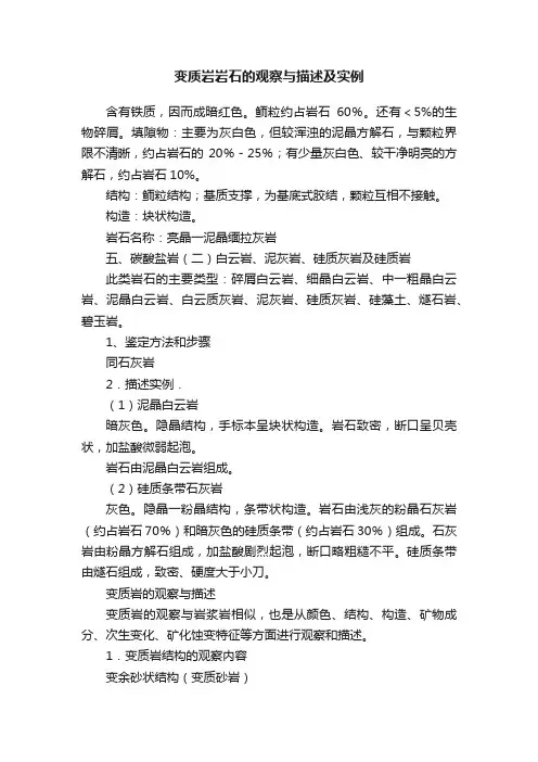 变质岩岩石的观察与描述及实例