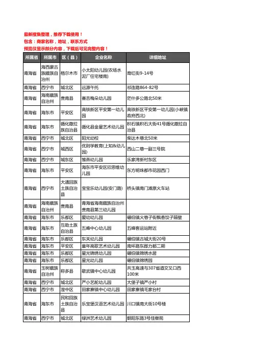 新版青海省幼儿园企业公司商家户名录单联系方式地址大全479家