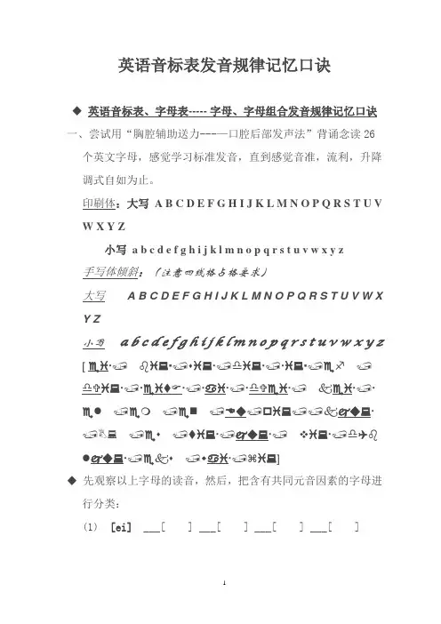 英语音标表发音规律记忆口诀