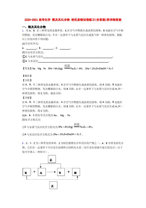 2020-2021高考化学 镁及其化合物 培优易错试卷练习(含答案)附详细答案
