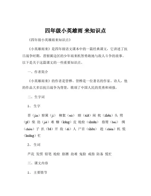 四年级小英雄雨 来知识点