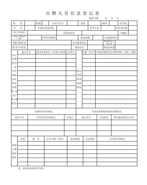 应聘人员信息登记表