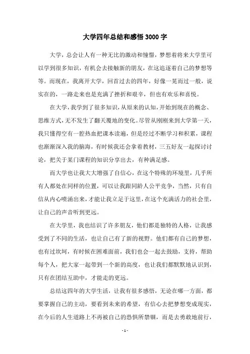 大学四年总结和感悟3000字