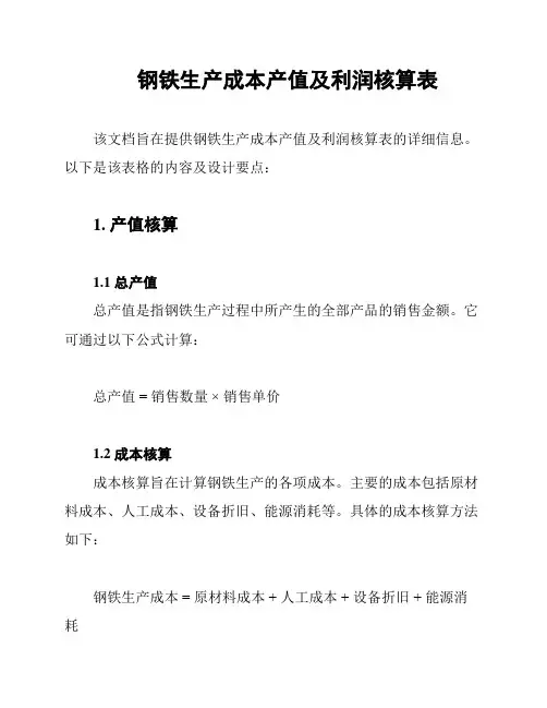 钢铁生产成本产值及利润核算表