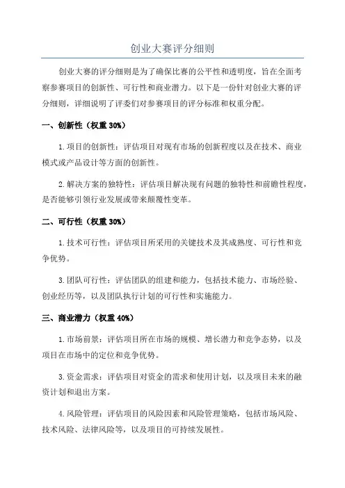 创业大赛评分细则