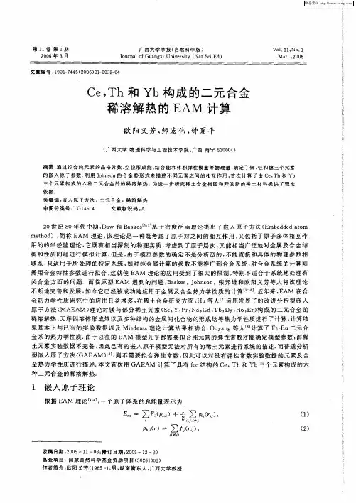 Ce,Th和Yb构成的二元合金稀溶解热的EAM计算