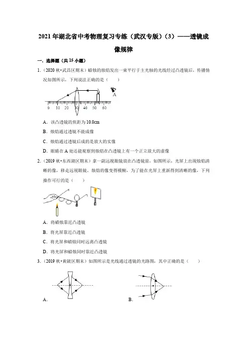 2021年湖北省中考物理复习专练(武汉专版)(3)——透镜成像规律