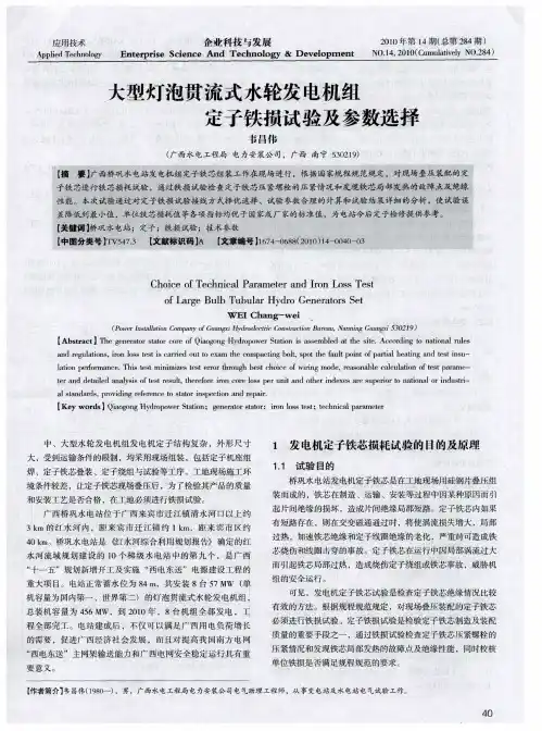 大型灯泡贯流式水轮发电机组定子铁损试验及参数选择