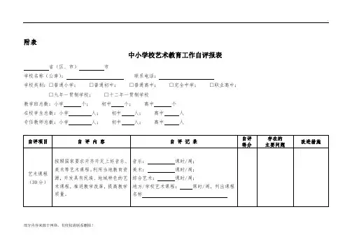 中小学校艺术教育工作自评报表