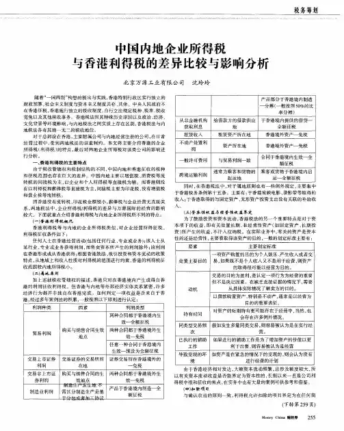 中国内地企业所得税与香港利得税的差异比较与影响分析