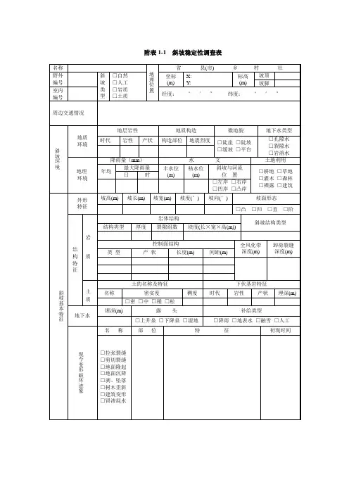 地质灾害野外调查表