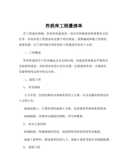 炸药库工程量清单