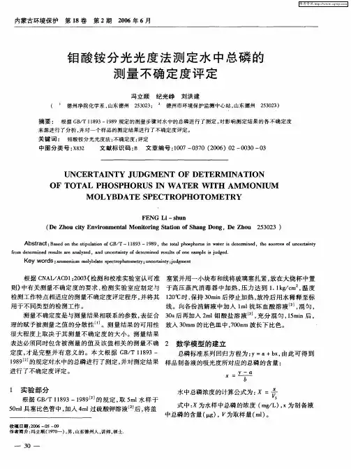 钼酸铵分光光度法测定水中总磷的测量不确定度评定