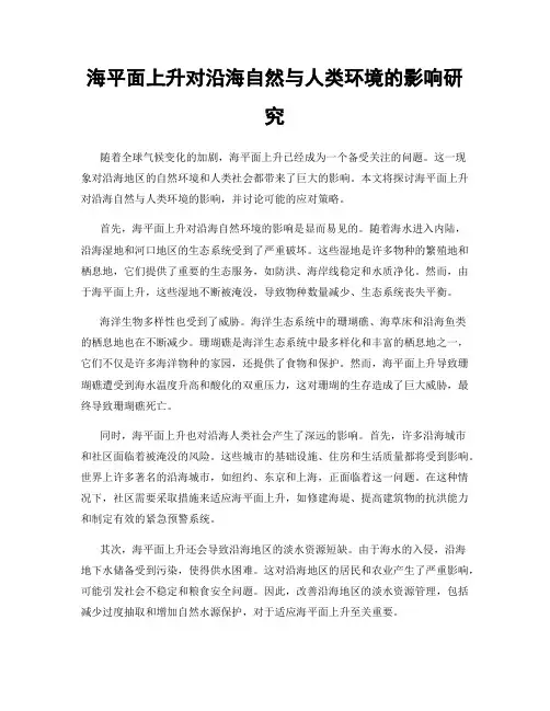 海平面上升对沿海自然与人类环境的影响研究