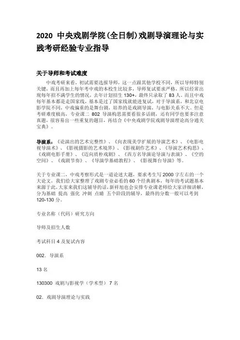 2020中央戏剧学院(全日制)戏剧导演理论与实践考研经验专业指导