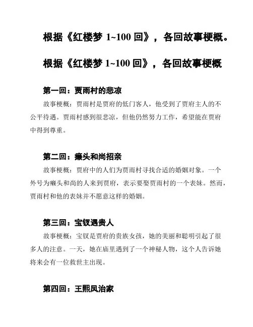 根据《红楼梦1~100回》,各回故事梗概。