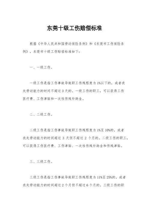 东莞十级工伤赔偿标准