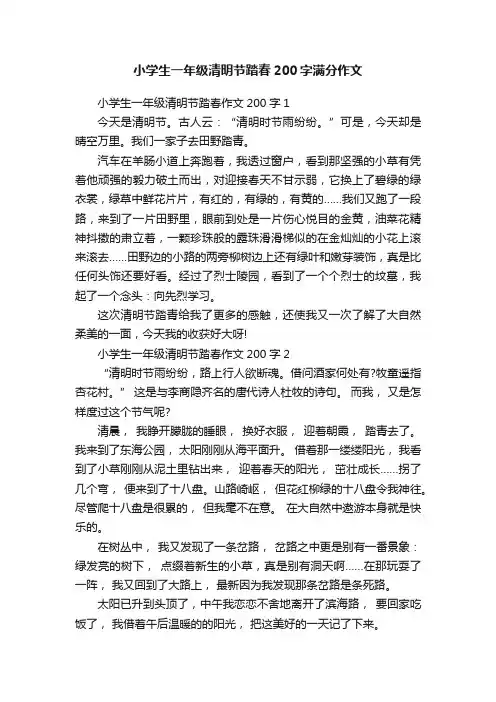 小学生一年级清明节踏春200字满分作文