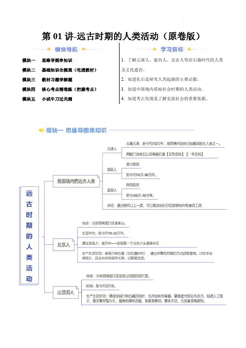 2024年部编版七年级历史暑假自学-第01讲-远古时期的人类活动【学案讲义】