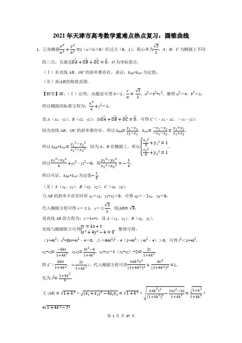 2021年天津市高考数学重难点热点复习：圆锥曲线