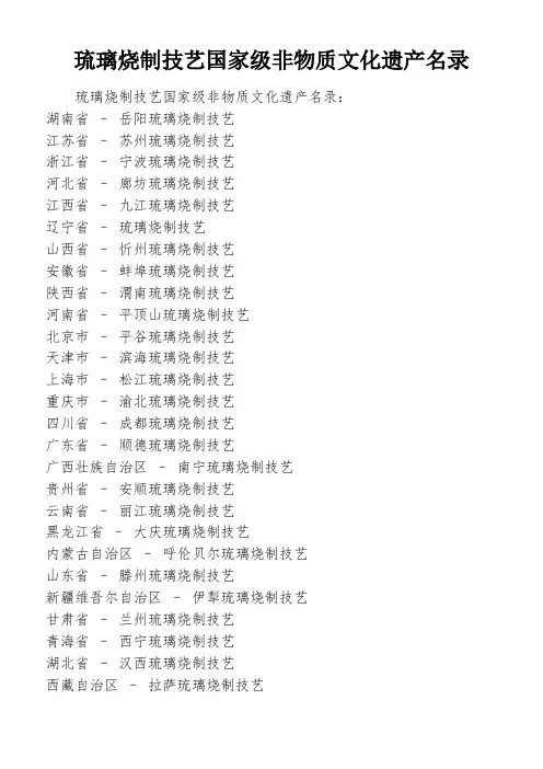 琉璃烧制技艺国家级非物质文化遗产名录