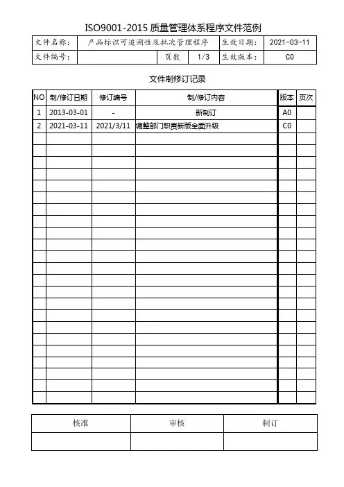 产品标识可追溯性及批次管理程序(含表格)